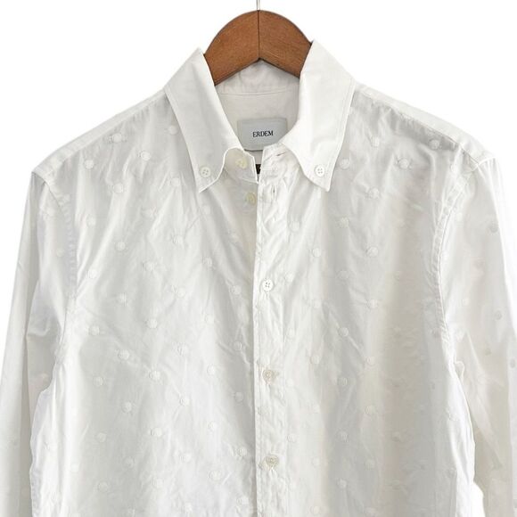 Erdem Stephen Embroidered Dots Long Sleeve Shirt White Medium - Picture 10 of 13